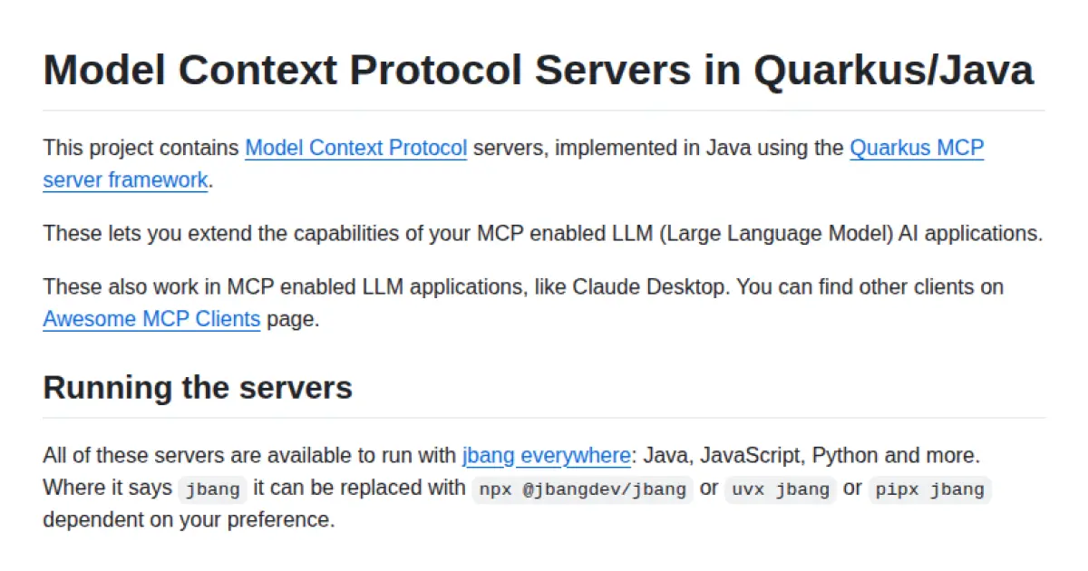 Quarkus Model Context Protocol Servers