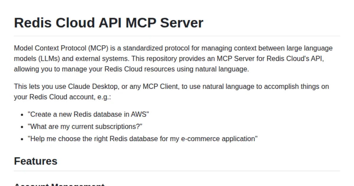 Redis Cloud API MCP Server