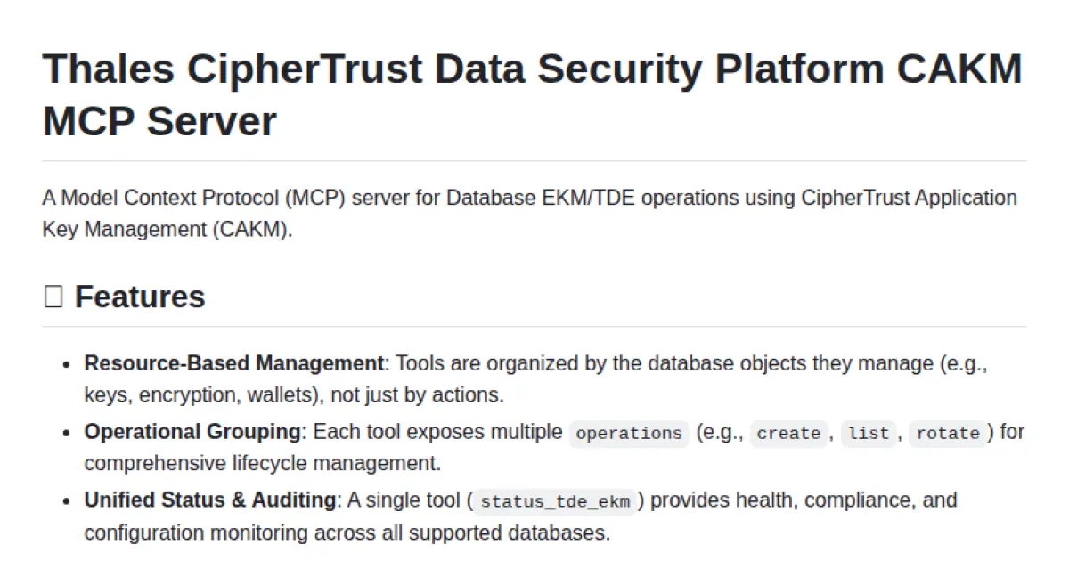 Thales CipherTrust Data Security Platform CAKM MCP Server
