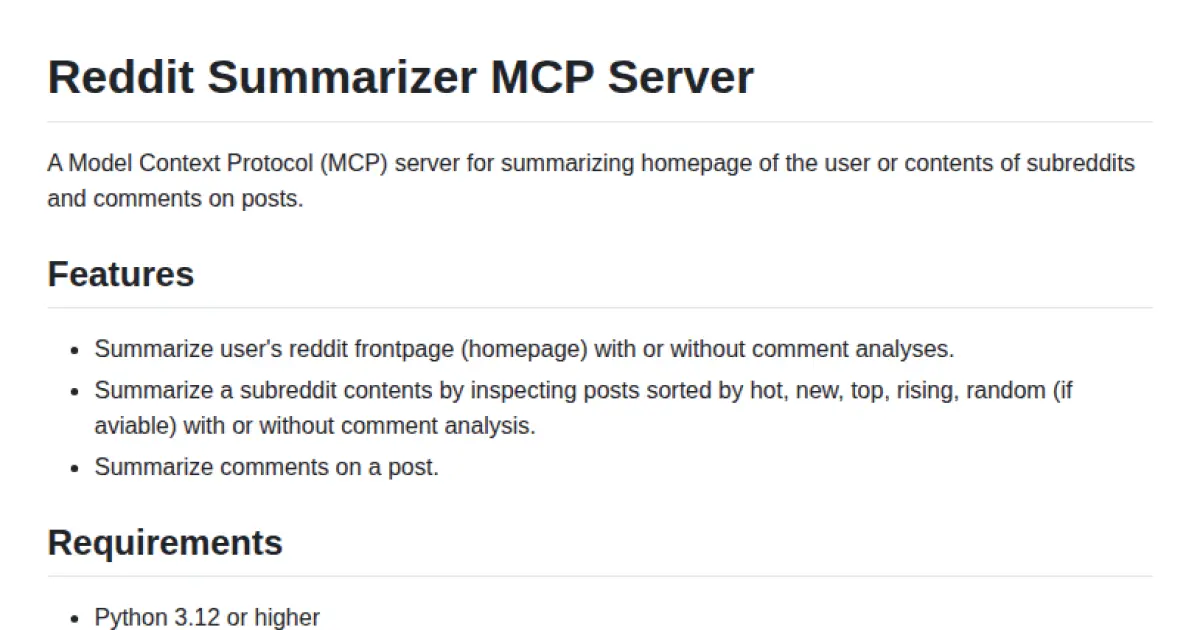 Reddit Summarizer MCP Server