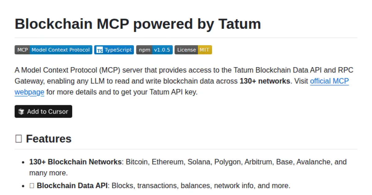 Blockchain MCP powered by Tatum