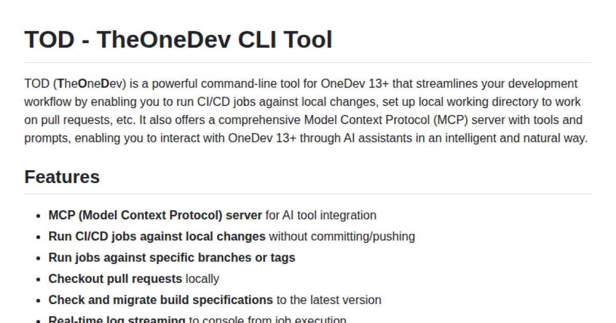 TOD - TheOneDev CLI Tool