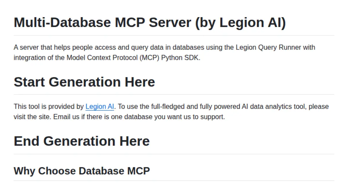 Multi-Database MCP Server (by Legion AI)