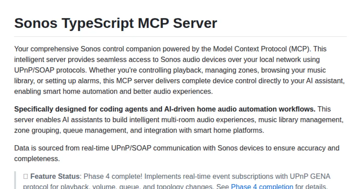 Sonos TypeScript MCP Server