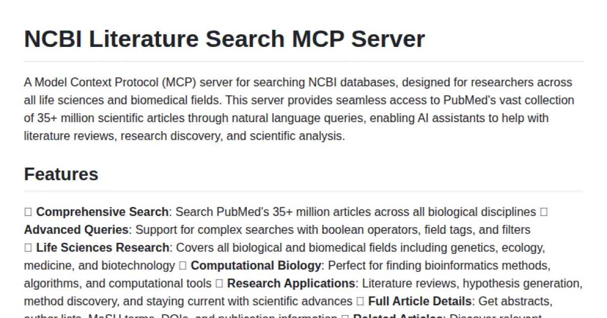 NCBI Literature Search MCP Server