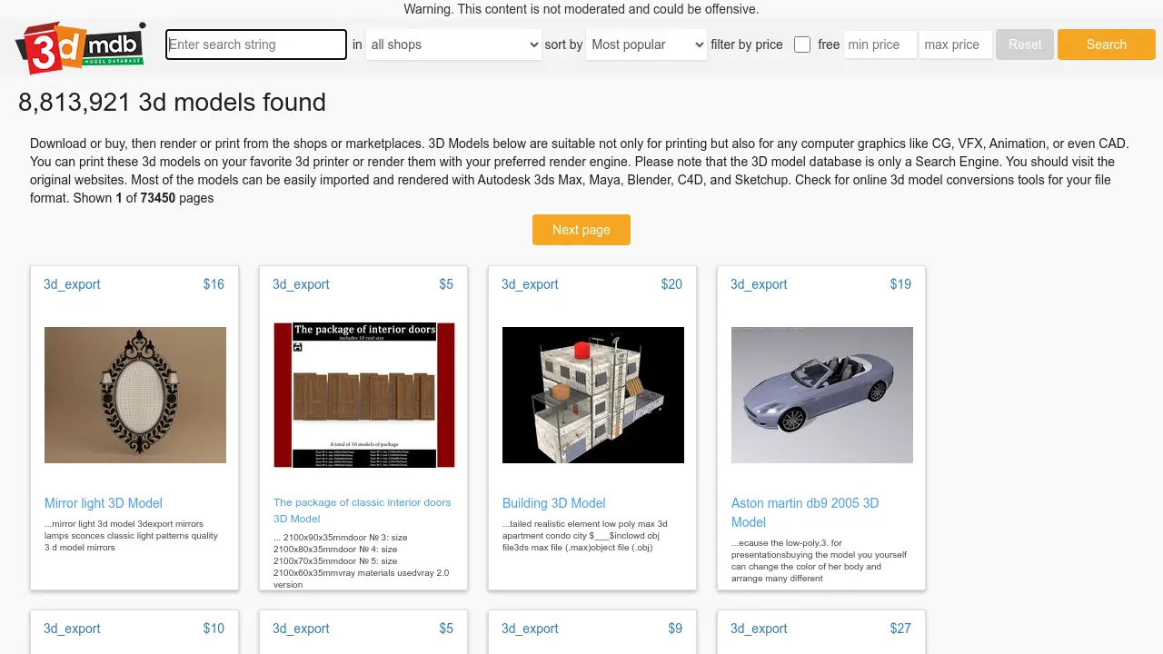 3D Model Database - Search engine for millions of 3D models across ...