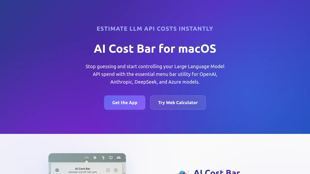 AI Cost Bar - Estimate LLM API costs instantly from your macOS menu bar