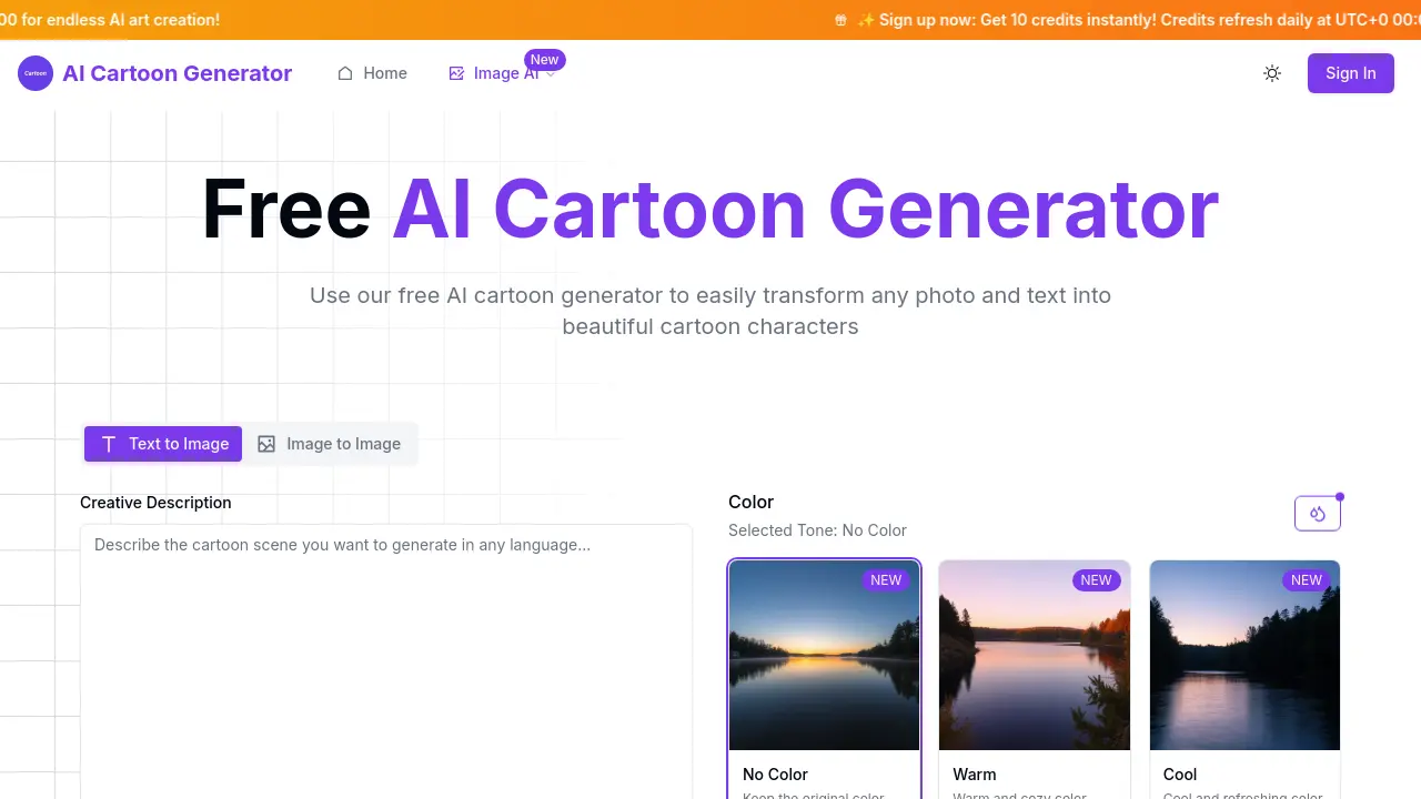 aicartoongenerator.org screenshot
