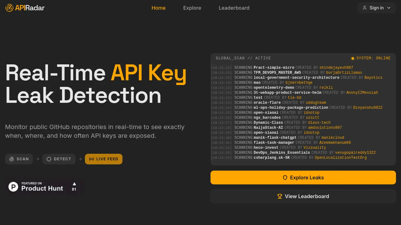 APIRadar - Real-time detection and tracking of API key leaks for ...