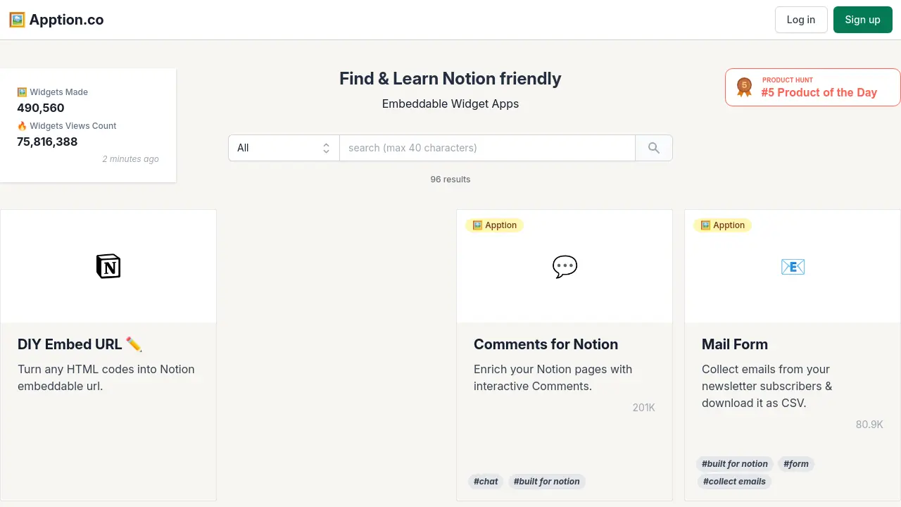 Apption.co - Discover and Embed Notion-Friendly Widgets Effortlessly