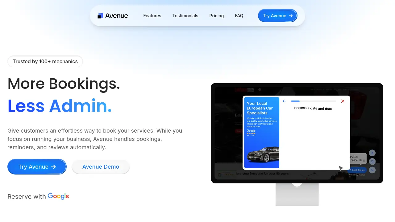 Avenue - More Bookings. Less Admin.