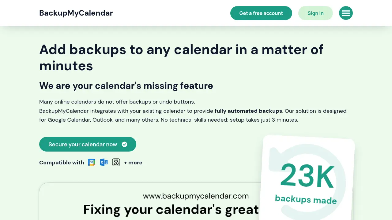 BackupMyCalendar - Automated, Hassle-Free Calendar Backup for Peace of Mind