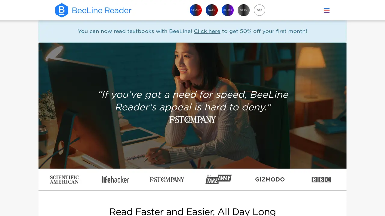 BeeLine Reader - Read Faster and Easier with Eye-Guiding Color Gradients