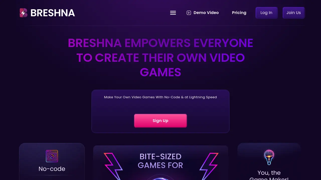 Breshna - Create Your Own Video Games With No-Code at Lightning Speed