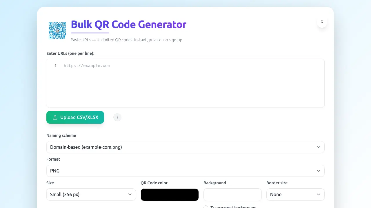 Bulk QR Code Generator - Paste URLs → Unlimited QR codes. Instant ...