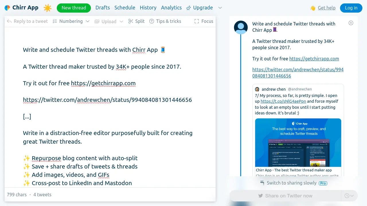 Chirr App - Write and schedule Twitter threads with ease