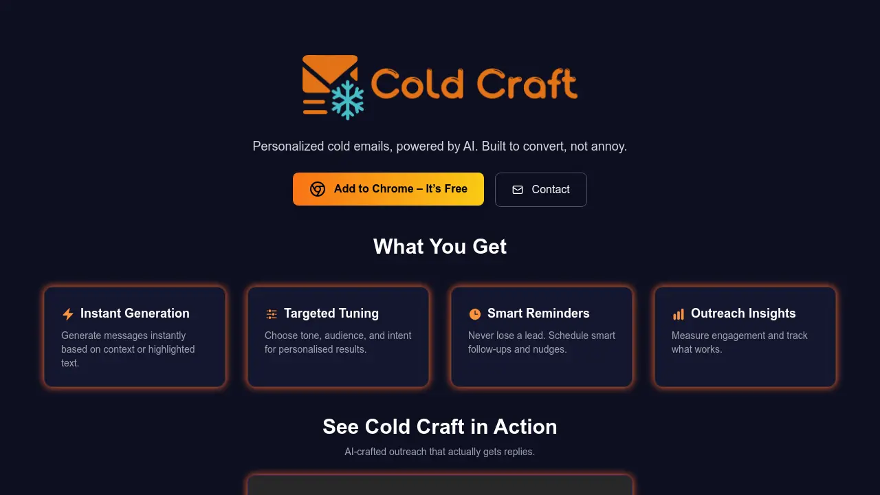 Cold Craft - Personalized cold emails, powered by AI. Built to convert ...