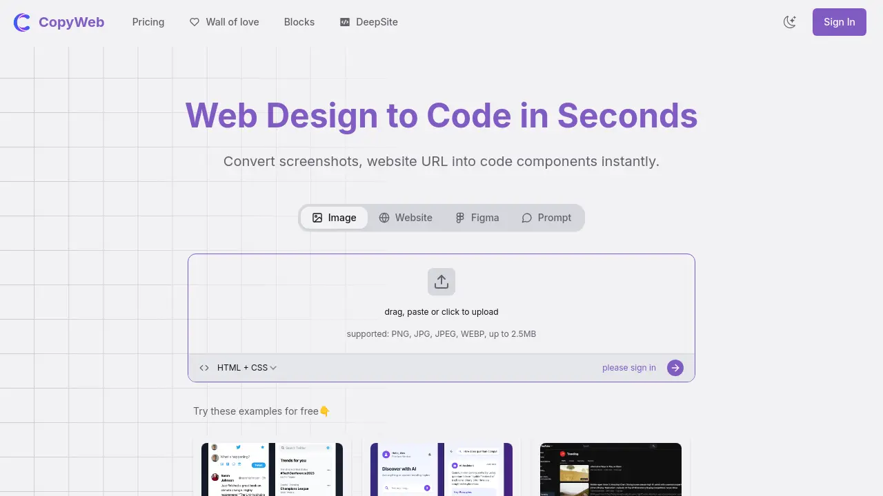 CopyWeb - Convert Web Designs to Code Instantly