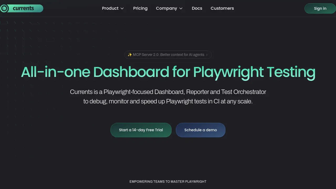 Currents - All-in-one Dashboard for Playwright Testing