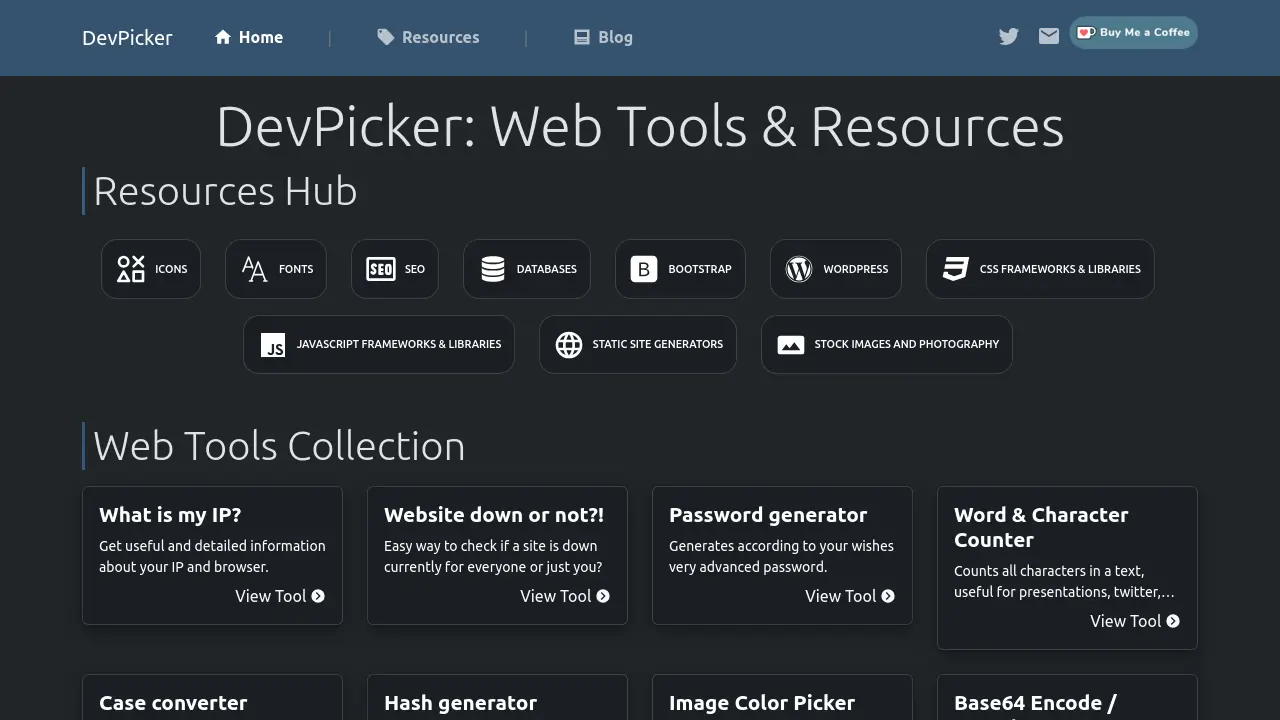 DevPicker - Web Tools & Resources Hub for Developers and Designers