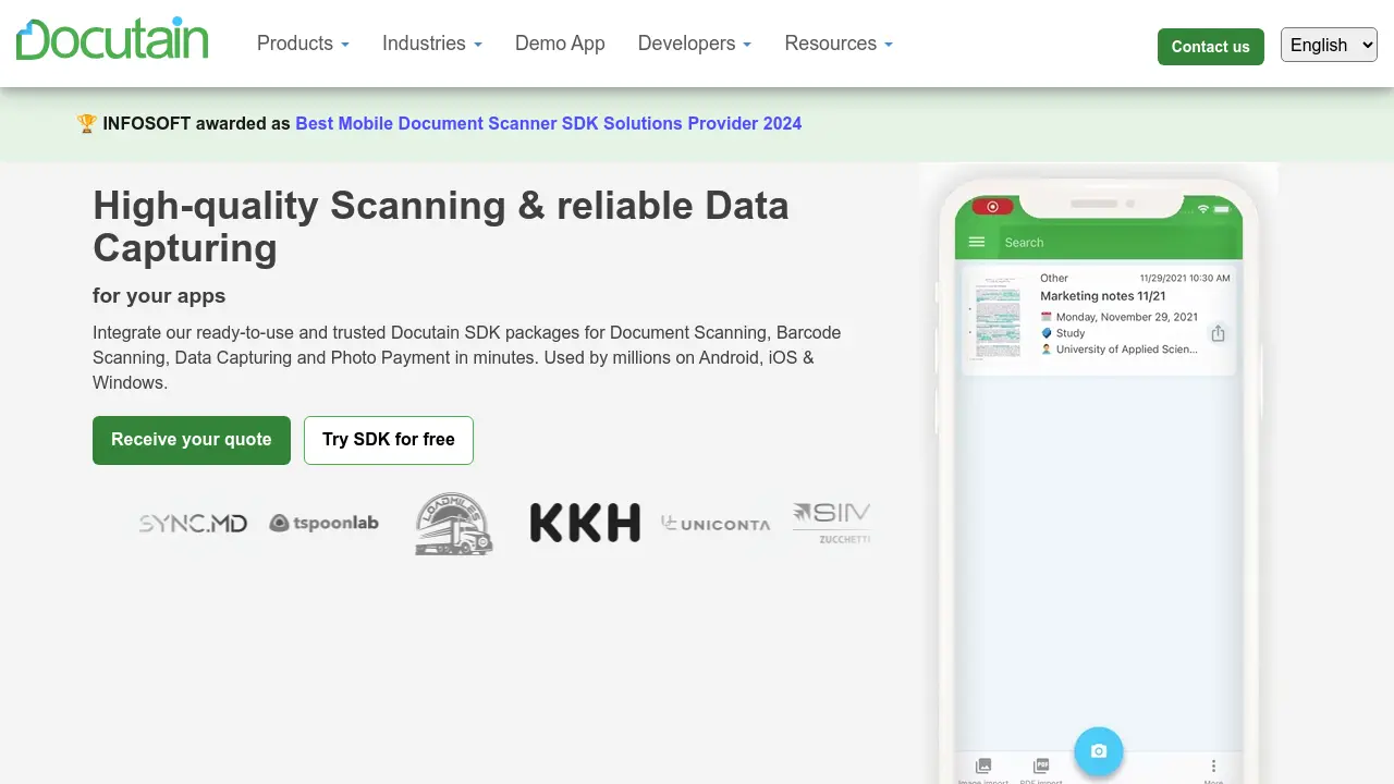 Docutain SDK - High-quality Scanning & Reliable Data Capturing SDK for Apps