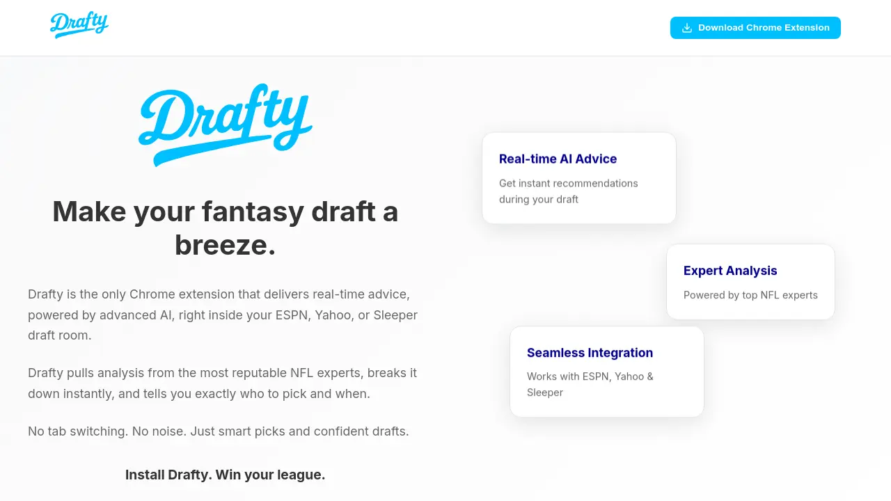 Drafty - Real-Time AI Draft Advice for Fantasy Football