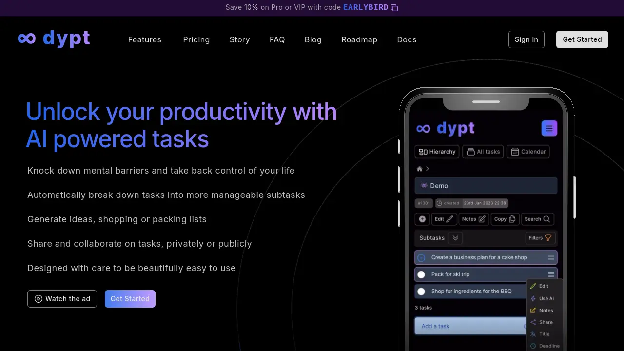 dypt - Unlock Your Productivity with AI-Powered Tasks