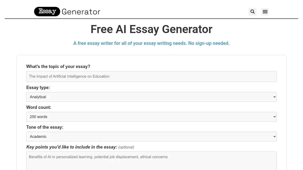 Essaygenerator.co screenshot