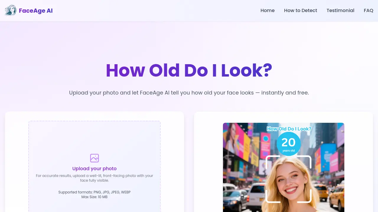 FaceAge AI - Instant AI-Powered Facial Age Detection From Your Photo