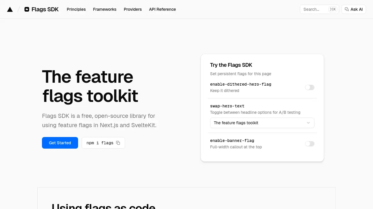 Flags SDK - The feature flags toolkit for Next.js and SvelteKit