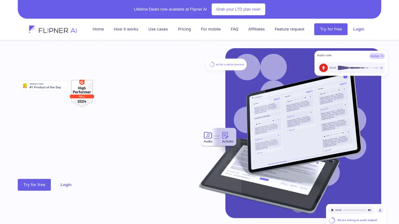 Flipner AI - Speak to Write Articles: Boost Writing Speed by 10x