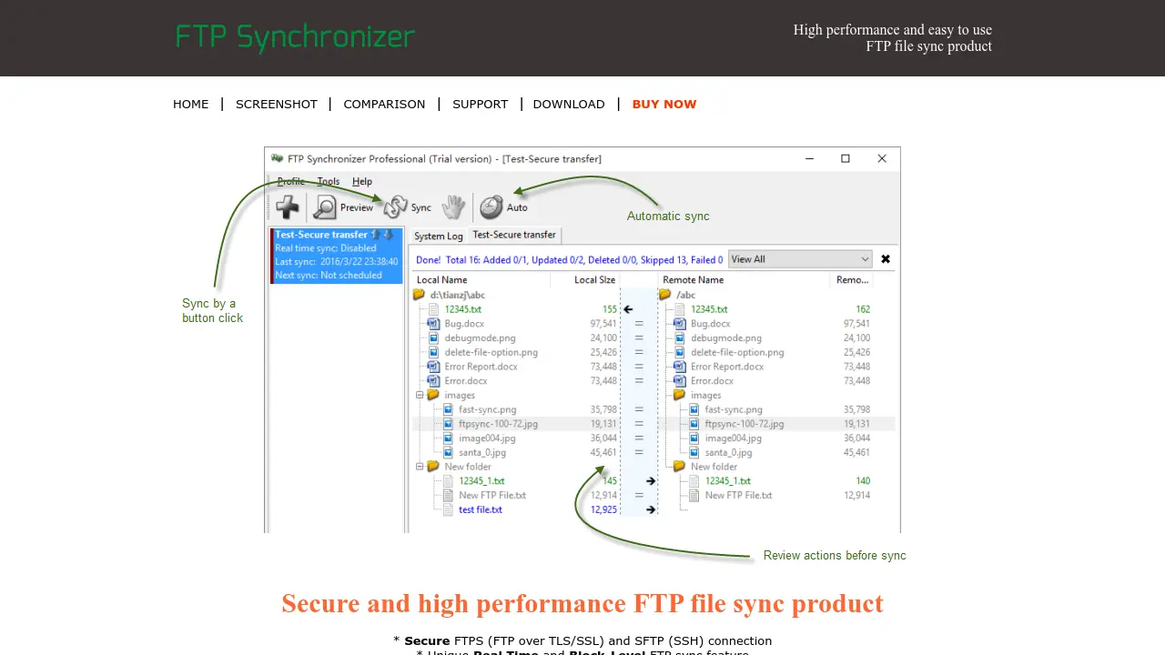 FTP Synchronizer - Secure and high performance FTP file sync product