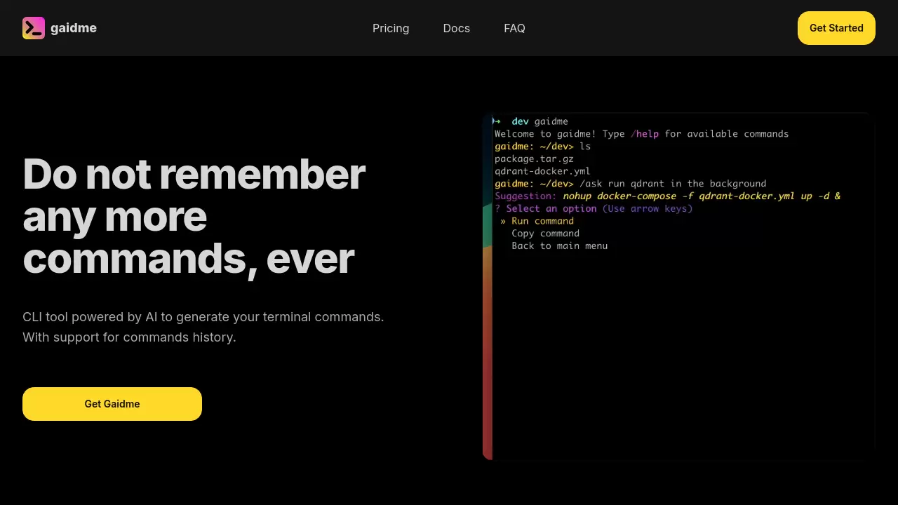 Gaidme - CLI tool powered by AI to generate your terminal commands