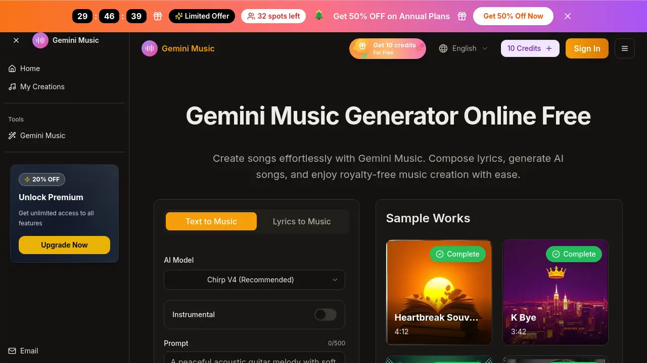 Gemini Music - Create royalty-free AI songs from text and lyrics in seconds