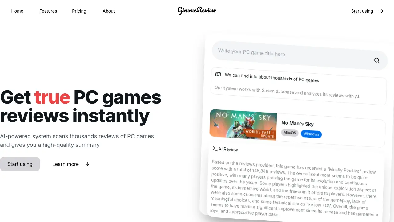GimmeReview - Instant AI-Powered PC Game Review Summaries