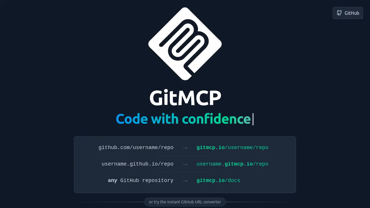 GitMCP - Instantly create a Remote MCP server for any GitHub repository.