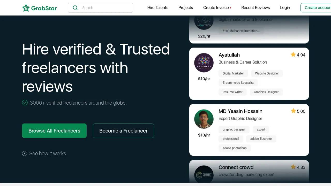 GrabStar - Hire verified and trusted freelancers with reviews