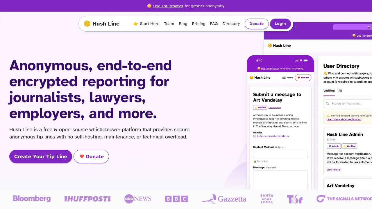 Hush Line - Anonymous, End-to-End Encrypted Whistleblower Platform