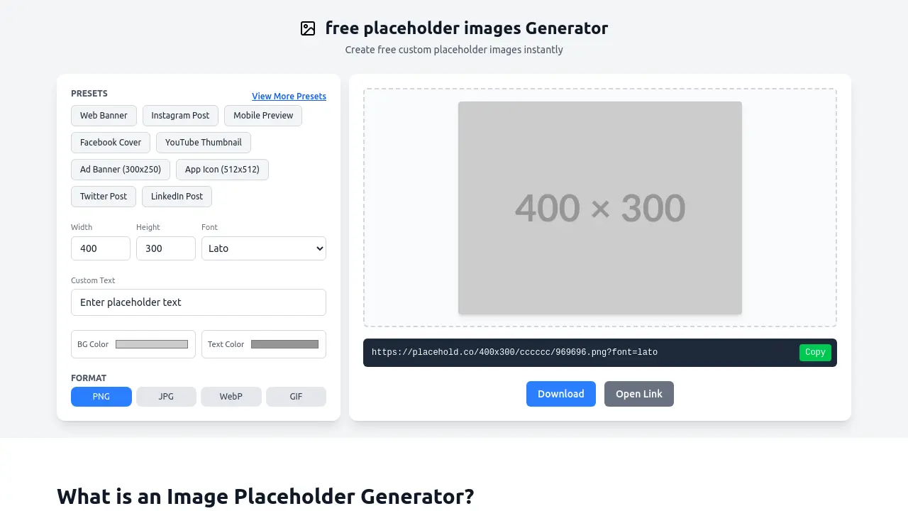Image Placeholder - Create free custom placeholder images instantly
