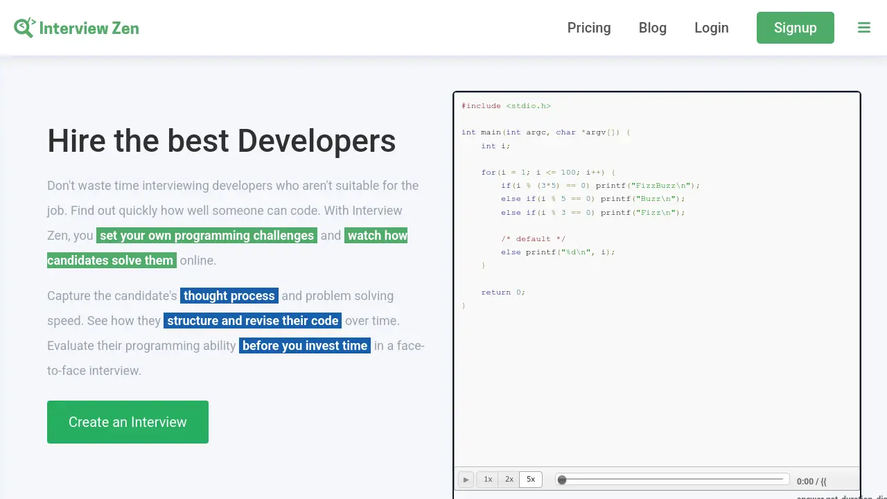 Interview Zen - Efficient Online Coding Interviews for Technical Hiring