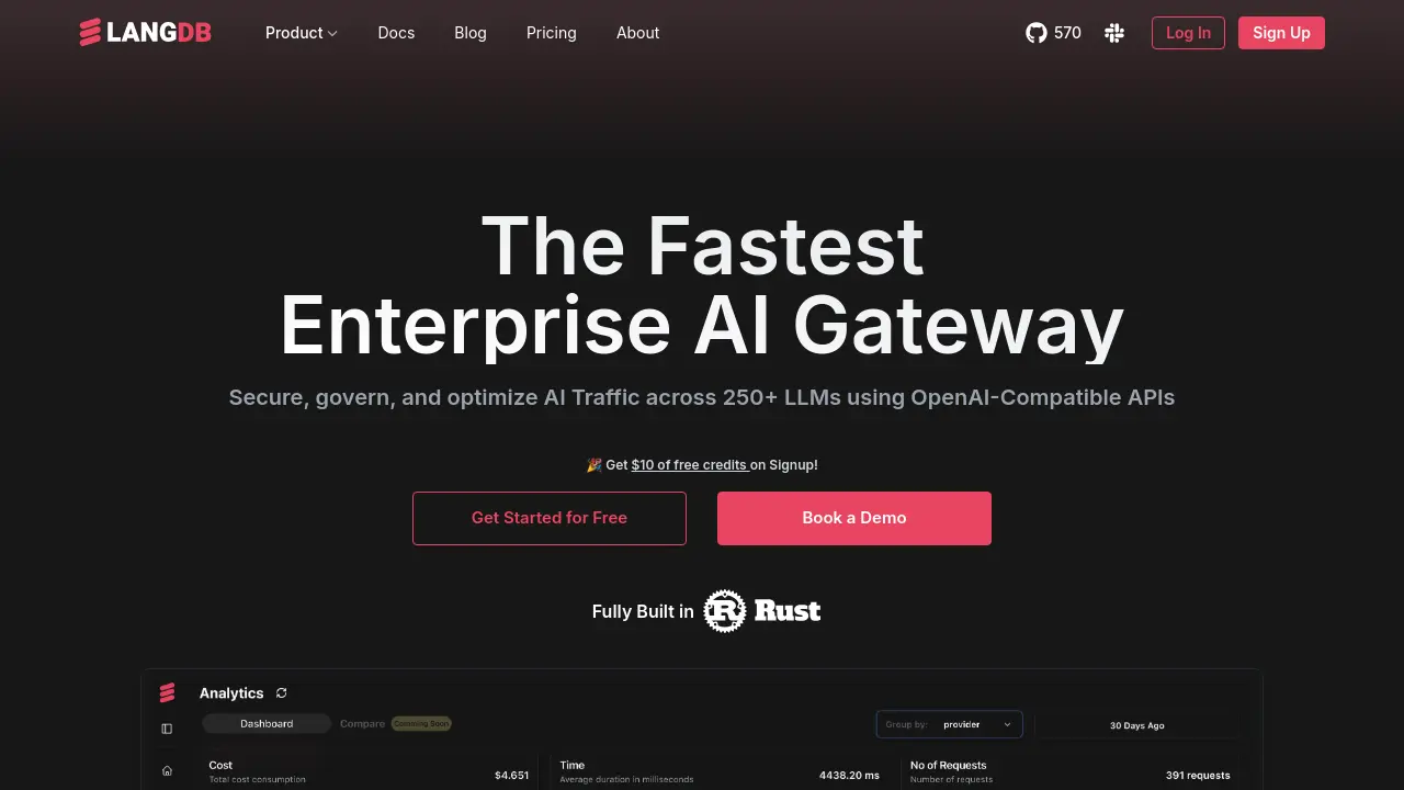 LangDB - The Fastest Enterprise AI Gateway for Secure, Governed, and Optimized AI Traffic.
