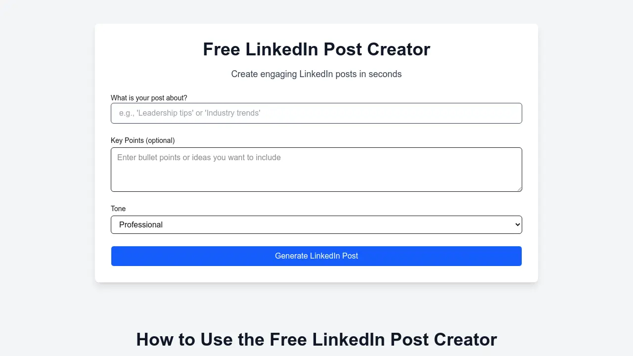 LinkedIn Post Creator - Create engaging LinkedIn posts in seconds