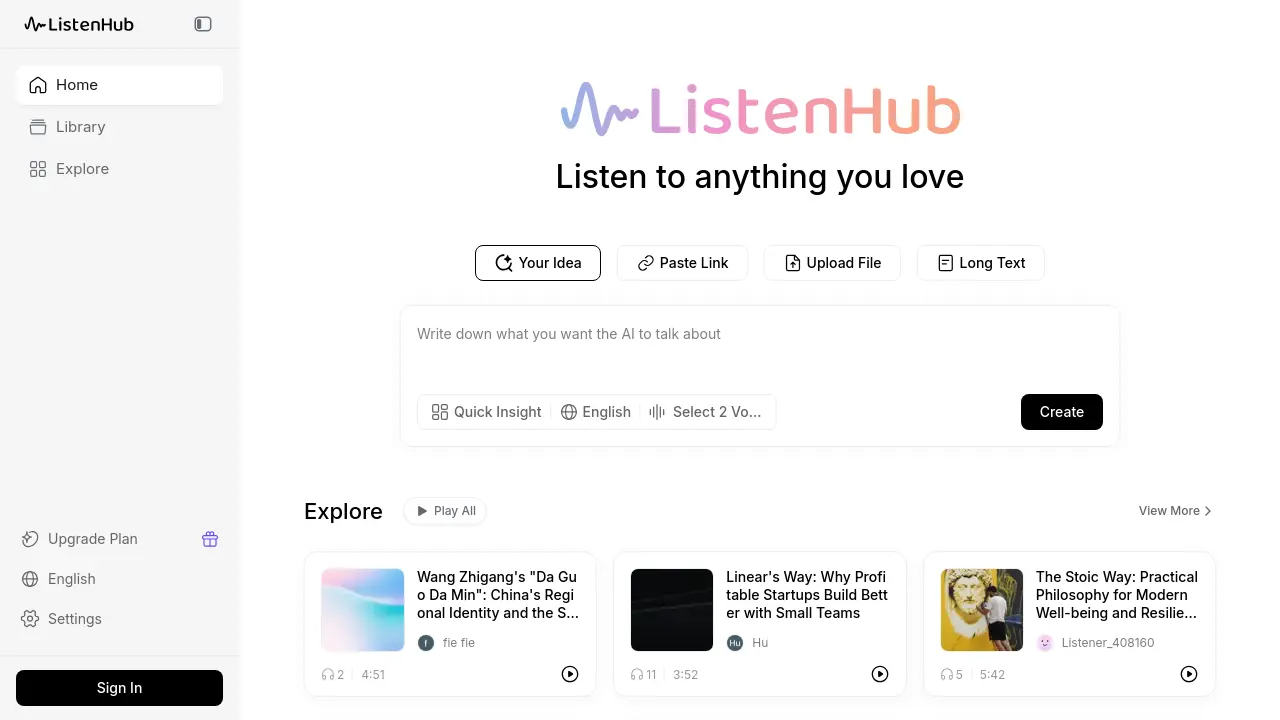 ListenHub AI screenshot