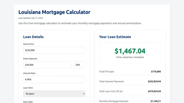 Louisiana Mortgage Calculator
