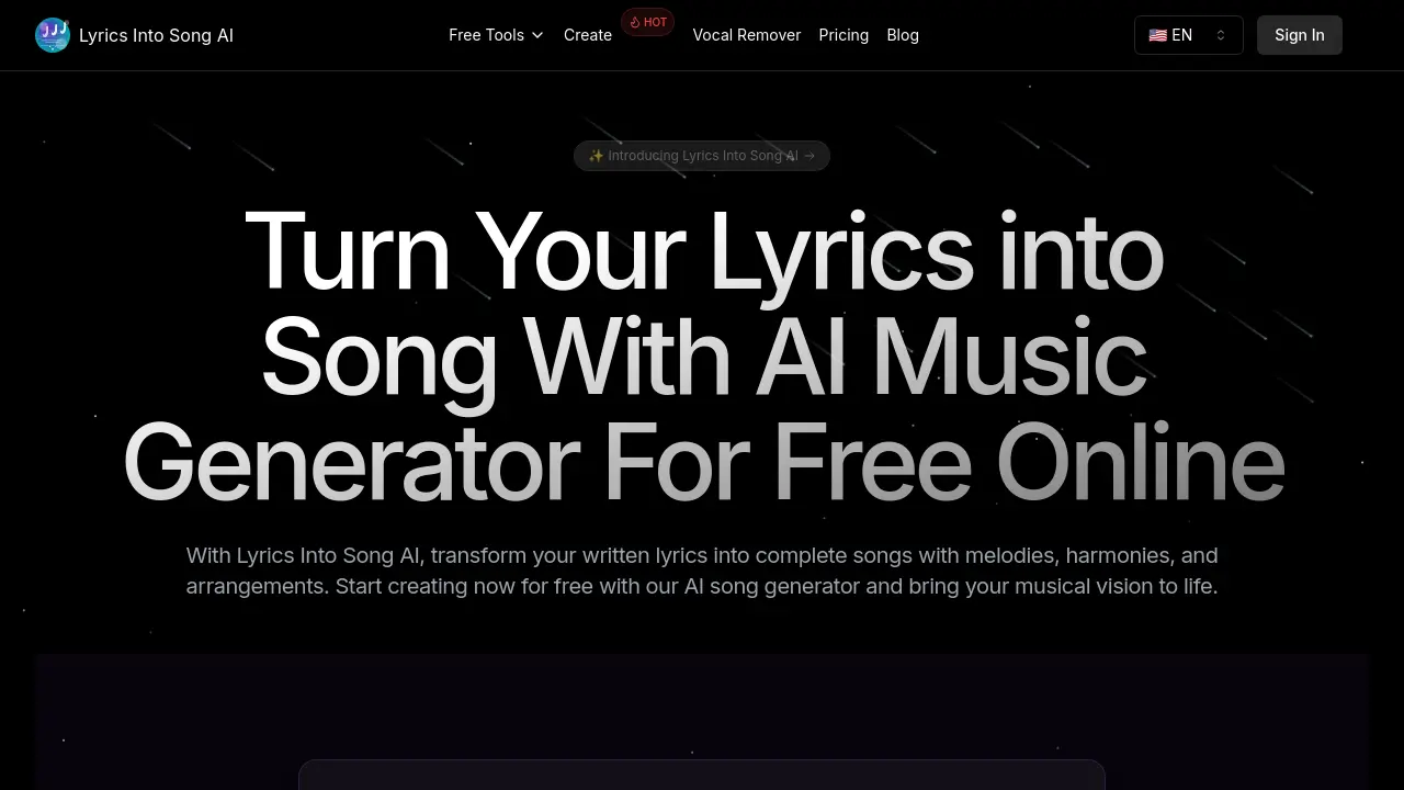 Lyrics Into Song AI screenshot