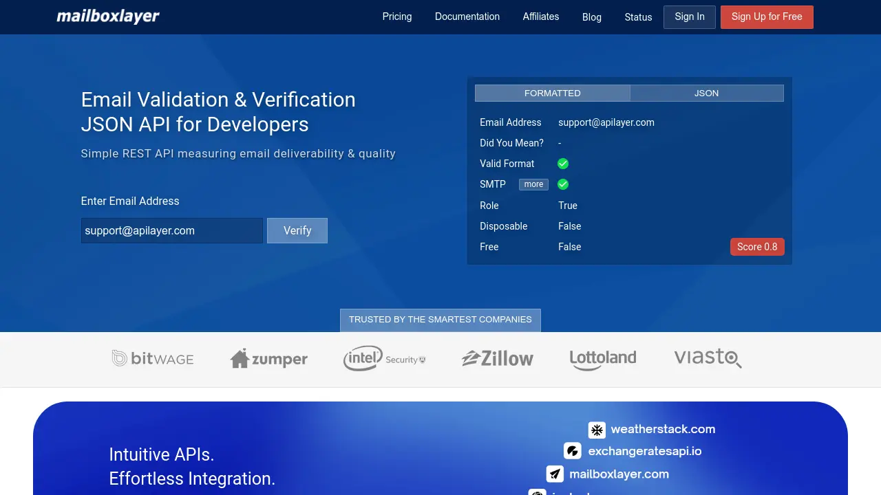 Mailboxlayer - Accurate Email Validation & Verification API for Developers
