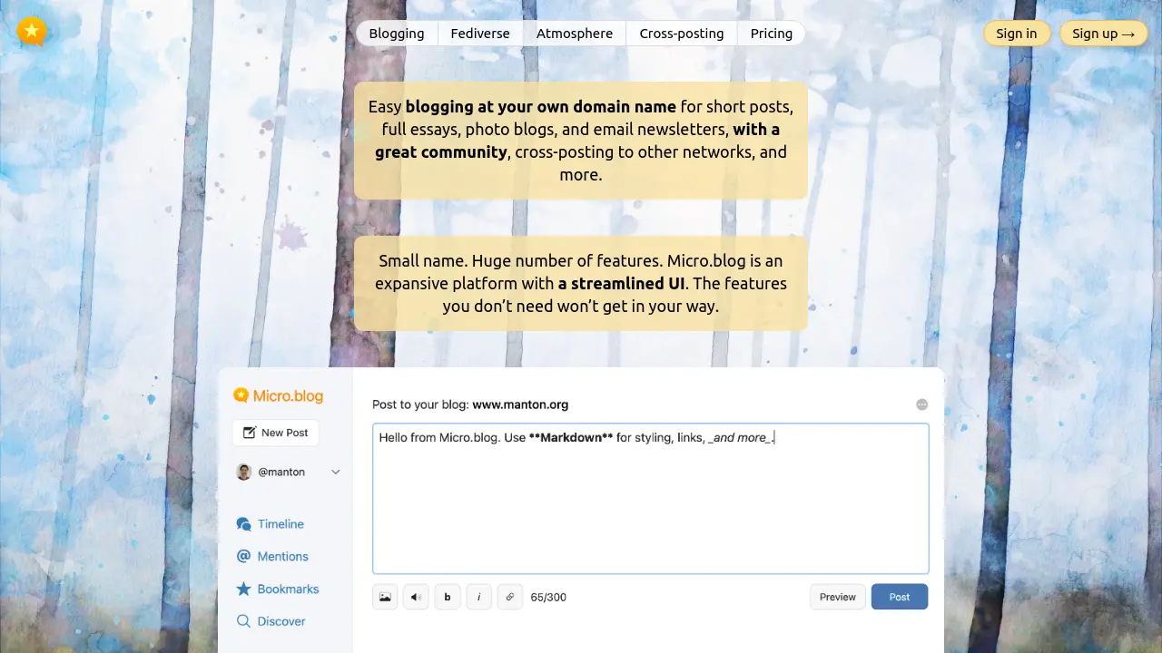 Micro.blog - Streamlined Blogging Platform with Cross-Network Sharing