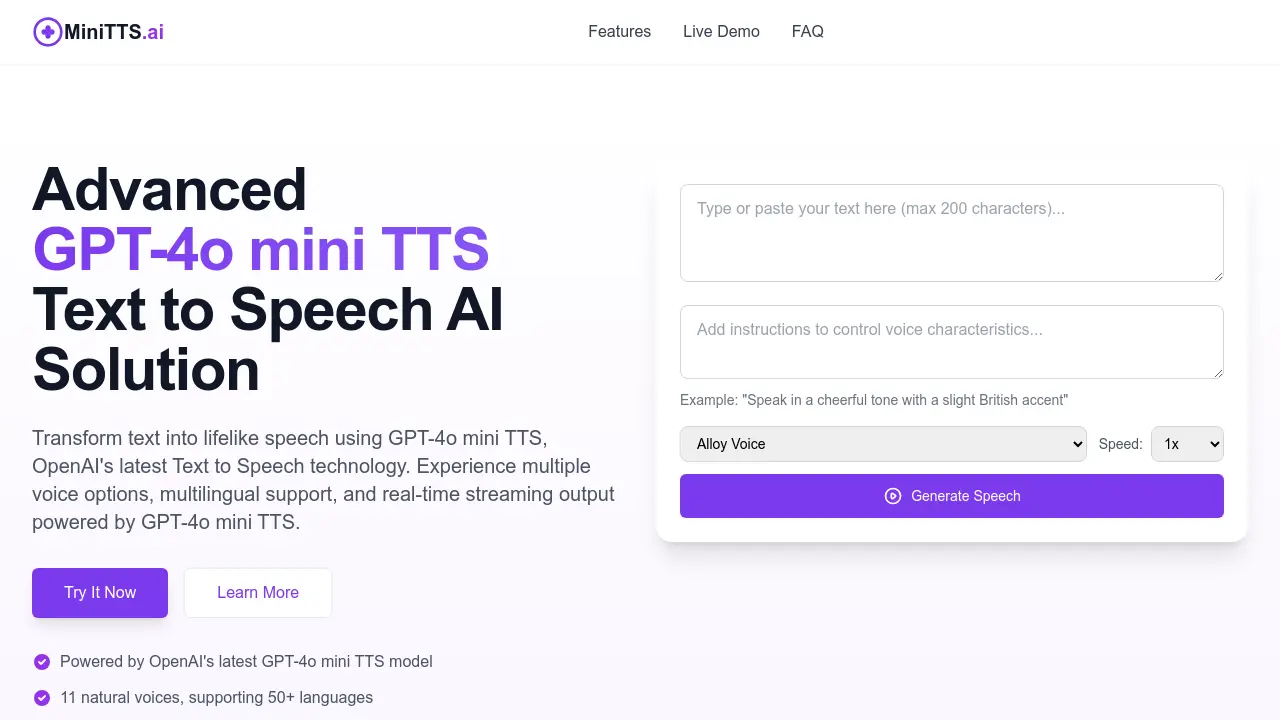 MiniTTS.ai screenshot