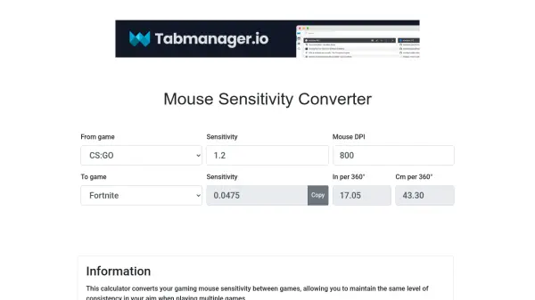 Mouse Sensitivity Converter