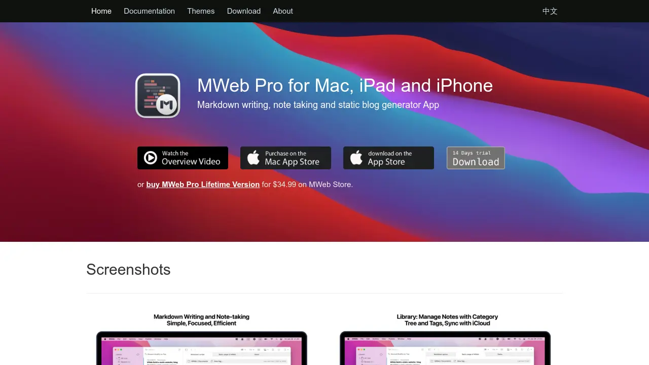MWeb - Markdown writing, note taking and static blog generator App
